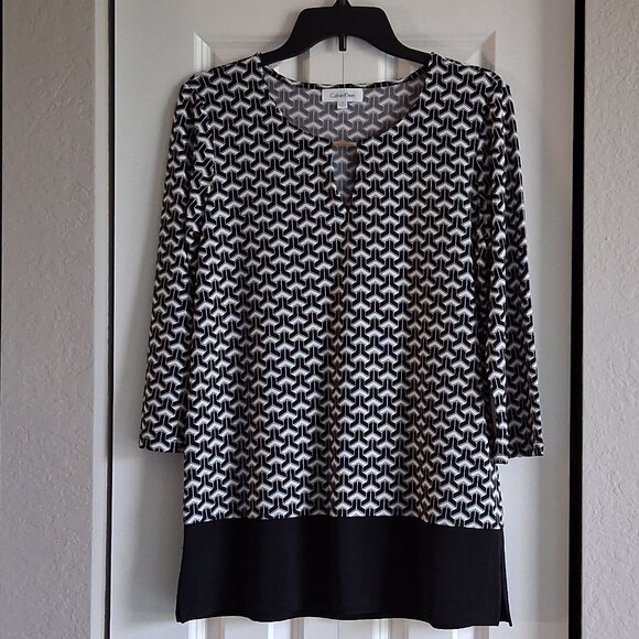 Calvin Klein 3/4 Sleeve Black & White Blouse Women's Size M - Picture 1 of 9